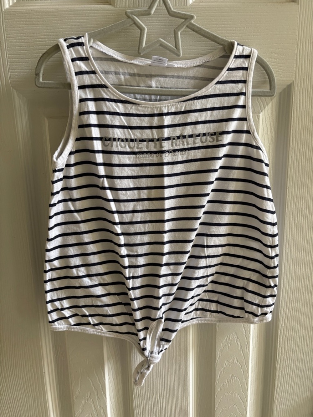 Striped Tie-Front Tank Top in White and Navy